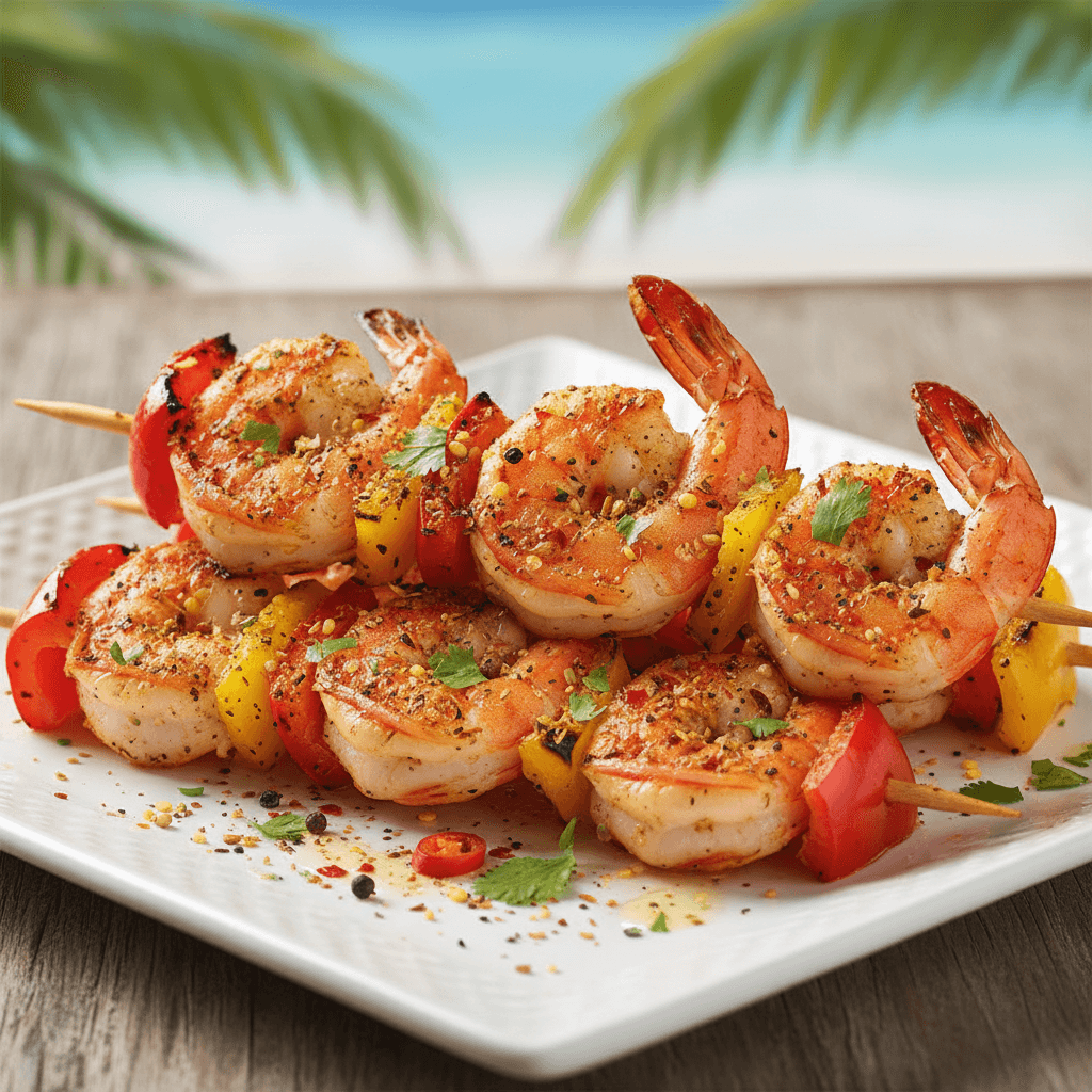 Island heat shrimp skewers
