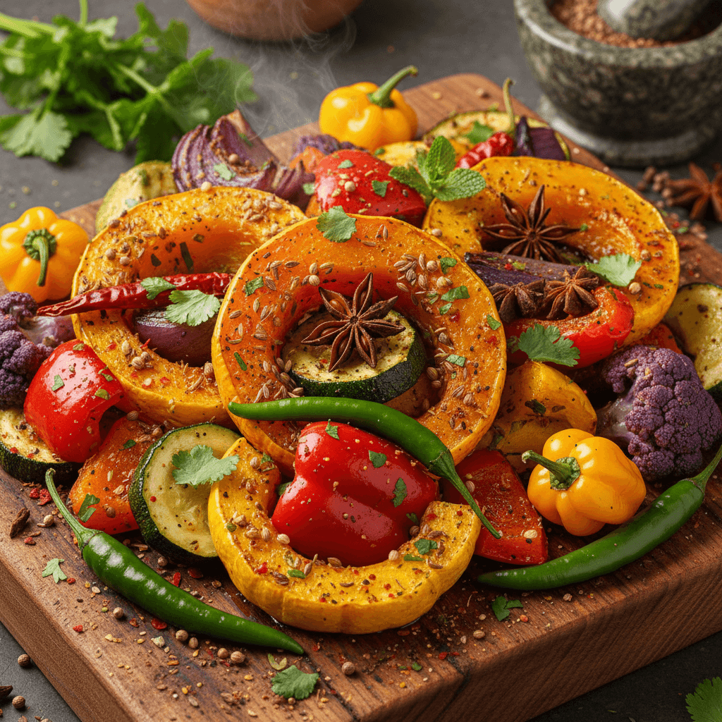 Roasted vegetables with exotic seasoning blend